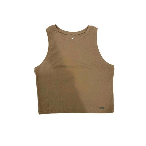 Hollister Tops - NWOT Brown High Neck Ribbed Cotton Cropped Tank Top- Size Medium